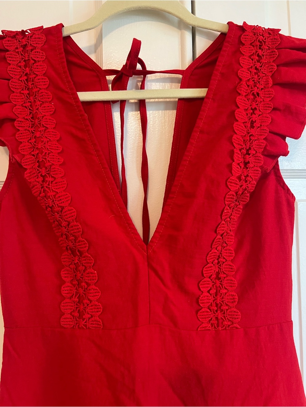 Red Ruffled V-Neck Dress - Picture 3 of 3